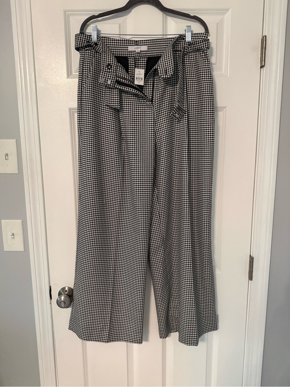 NWT Loft | Black & White Houndstooth Wide Leg Trouser Pants | Size 10